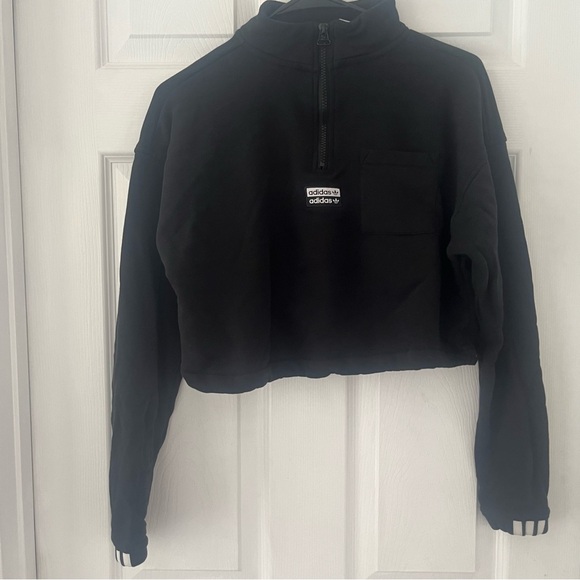Women’s Adidas Original black cropped half zip sweatshirt size M - Picture 3 of 7